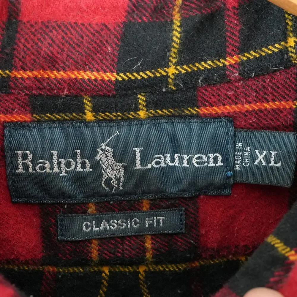 Vtg Ralph Lauren Shirt Mens XL Classic‎ Fit Red Buffalo Plaid Flannel Lumberjack